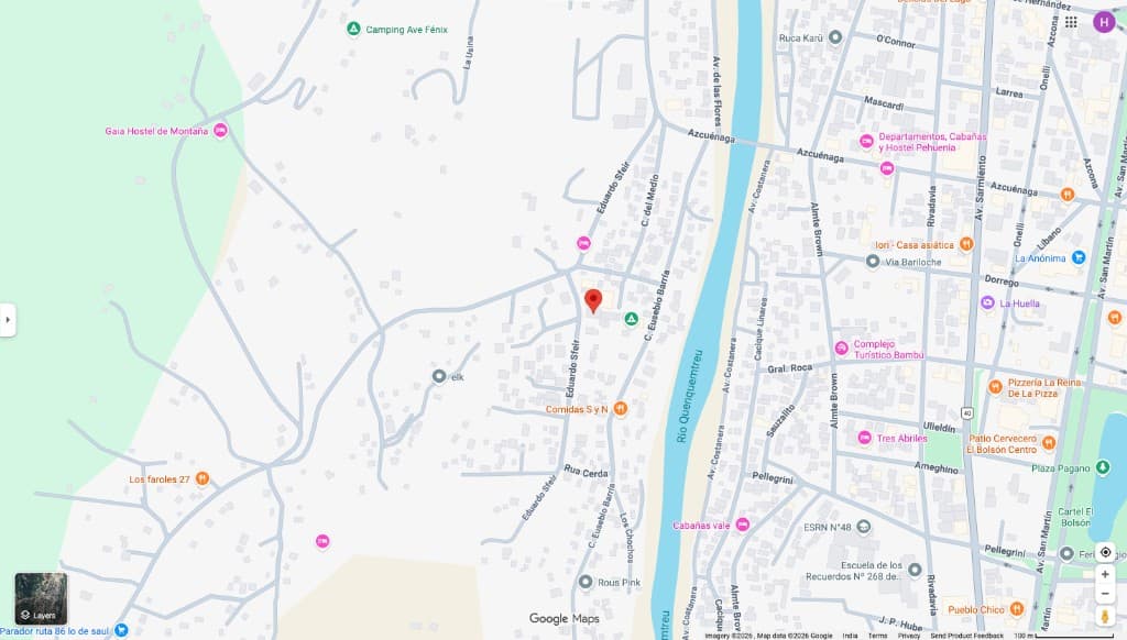 Big Sports El Bolsón - Ubicación en mapa. Eduardo Sfeir 2827, esquina antes de la subida de greda, Barrio Los Hornos.